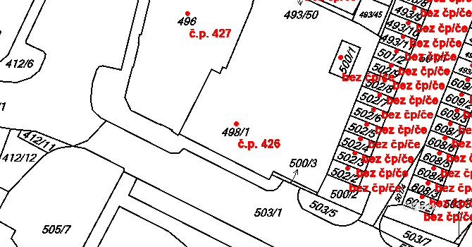 Chomutov 426 na parcele st. 498/1 v KÚ Chomutov I, Katastrální mapa