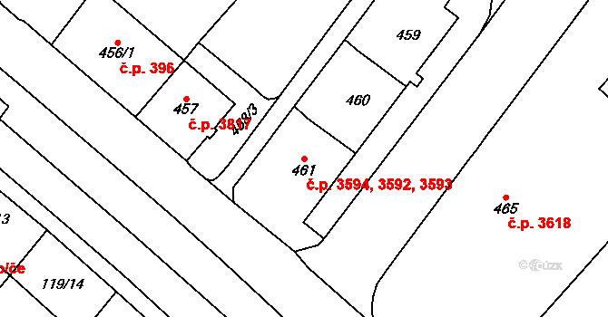 Chomutov 3592,3593,3594 na parcele st. 460 v KÚ Chomutov I, Katastrální mapa