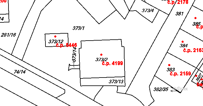 Chomutov 4199 na parcele st. 373/2 v KÚ Chomutov II, Katastrální mapa