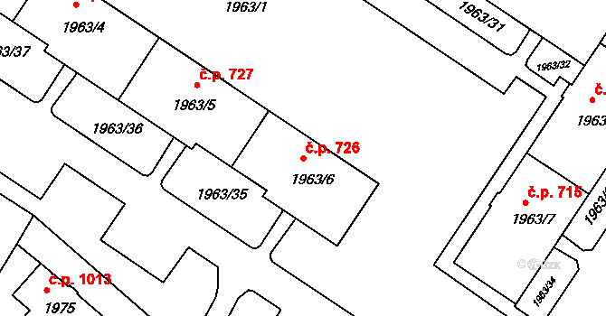 Rumburk 1 726, Rumburk na parcele st. 1963/6 v KÚ Rumburk, Katastrální mapa