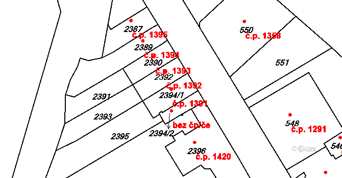 Rumburk 1 1391, Rumburk na parcele st. 2394/1 v KÚ Rumburk, Katastrální mapa