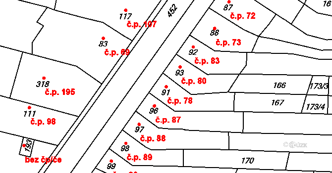Krasice 78, Prostějov na parcele st. 91 v KÚ Krasice, Katastrální mapa