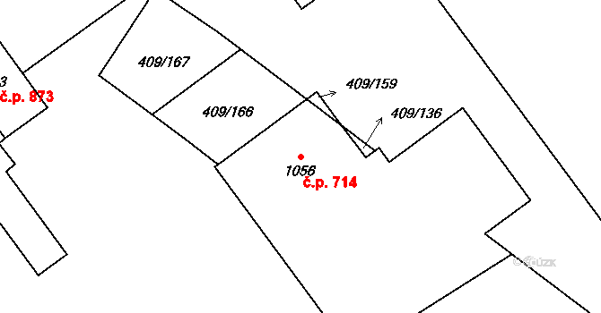 Studánka 714, Pardubice na parcele st. 1056 v KÚ Studánka, Katastrální mapa