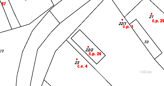 Kobylnice 26 na parcele st. 22/2 v KÚ Kobylnice, Katastrální mapa