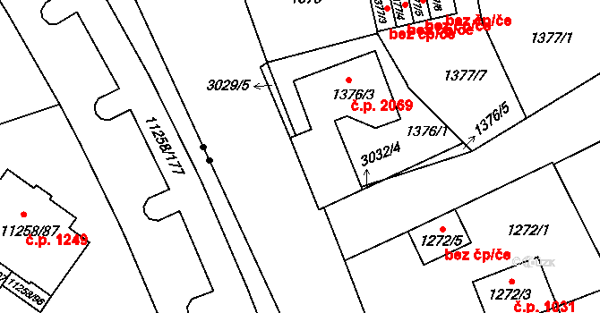 Bolevec 2069, Plzeň na parcele st. 1376/3 v KÚ Bolevec, Katastrální mapa