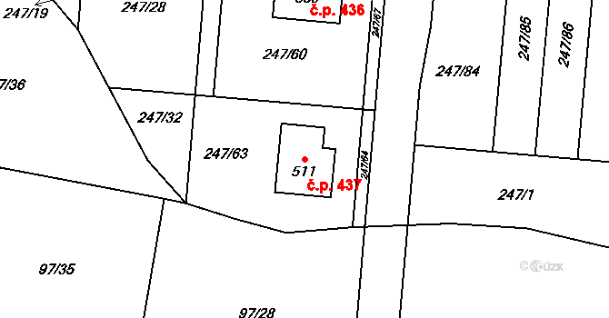 Vysoká nad Labem 437 na parcele st. 511 v KÚ Vysoká nad Labem, Katastrální mapa