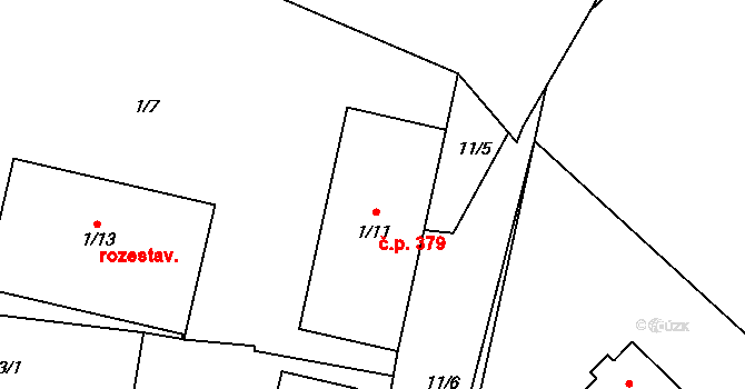 Rajhradice 379 na parcele st. 1/11 v KÚ Rajhradice, Katastrální mapa