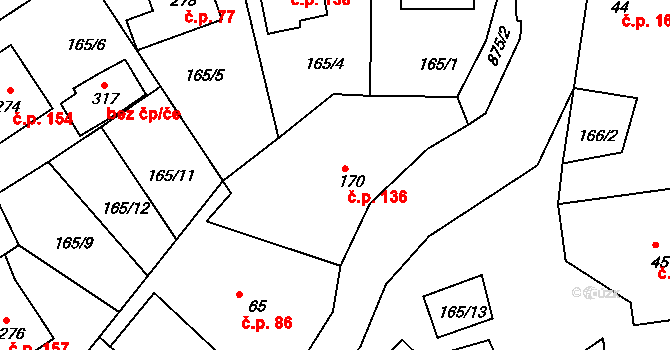 Drozdov 136 na parcele st. 170 v KÚ Drozdov, Katastrální mapa