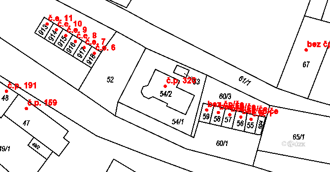 Prace 320 na parcele st. 54/2 v KÚ Prace, Katastrální mapa