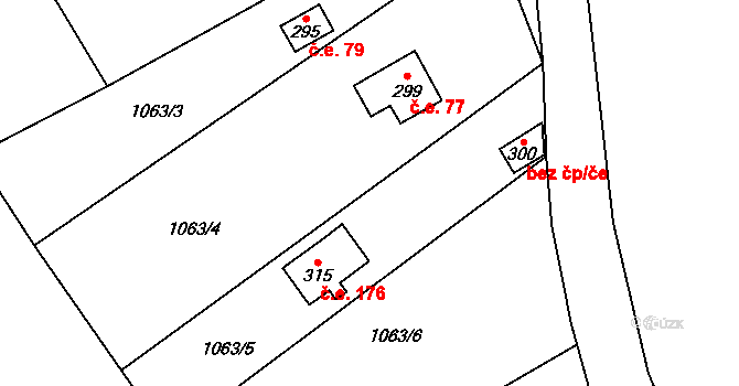 Borotín 176 na parcele st. 315 v KÚ Borotín u Tábora, Katastrální mapa