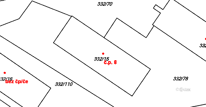 Tušimice 8, Kadaň na parcele st. 332/15 v KÚ Tušimice, Katastrální mapa