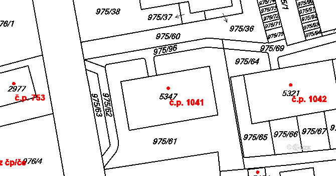 Plzeňské Předměstí 1041, Rokycany na parcele st. 5347 v KÚ Rokycany, Katastrální mapa