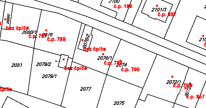 Jemnice 789 na parcele st. 2076/1 v KÚ Jemnice, Katastrální mapa
