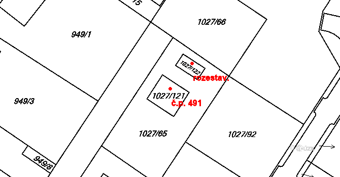 Sobědruhy 491, Teplice na parcele st. 1027/121 v KÚ Sobědruhy, Katastrální mapa
