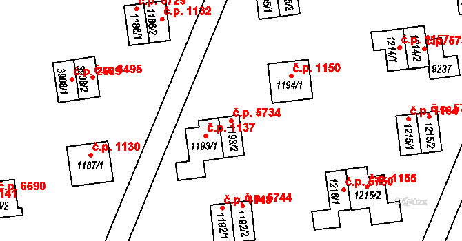Zlín 5734 na parcele st. 1193/2 v KÚ Zlín, Katastrální mapa