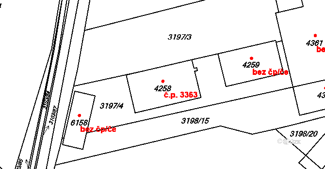 Břeclav 3363 na parcele st. 4258 v KÚ Břeclav, Katastrální mapa