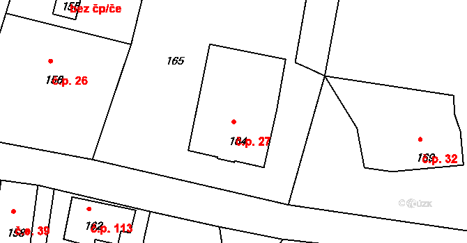 Horní Chřibská 27, Chřibská na parcele st. 164 v KÚ Horní Chřibská, Katastrální mapa