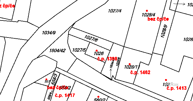 Brumov 1398, Brumov-Bylnice na parcele st. 1026 v KÚ Brumov, Katastrální mapa
