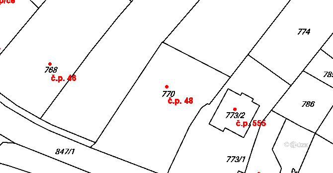 Želechovice nad Dřevnicí 48 na parcele st. 770 v KÚ Želechovice nad Dřevnicí, Katastrální mapa