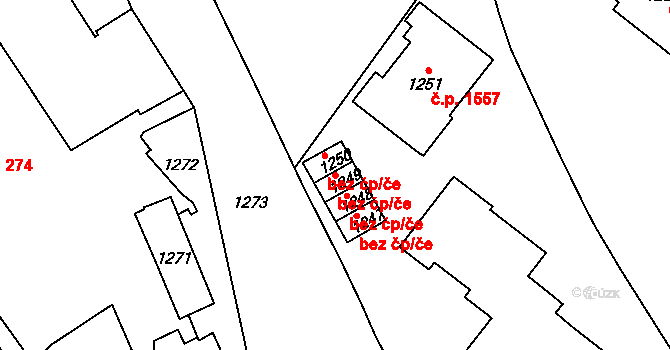 Vsetín 41904303 na parcele st. 1249 v KÚ Vsetín, Katastrální mapa