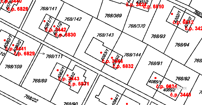 Zlín 3444 na parcele st. 4083/1 v KÚ Zlín, Katastrální mapa