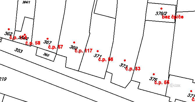 Kobeřice u Brna 56 na parcele st. 371 v KÚ Kobeřice u Brna, Katastrální mapa