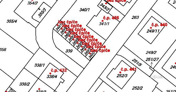 Teplice 45150303 na parcele st. 340/3 v KÚ Sobědruhy, Katastrální mapa