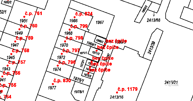 Plzeň 45202303 na parcele st. 1971/2 v KÚ Doubravka, Katastrální mapa