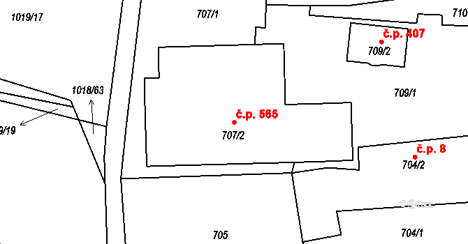 Senec 565, Zruč-Senec na parcele st. 707/2 v KÚ Senec u Plzně, Katastrální mapa