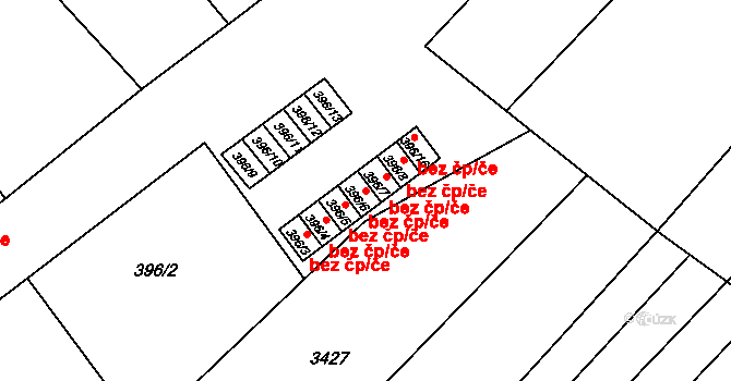 Šaratice 49160303 na parcele st. 396/6 v KÚ Šaratice, Katastrální mapa