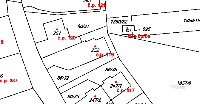 Bečov 119 na parcele st. 252 v KÚ Bečov u Mostu, Katastrální mapa