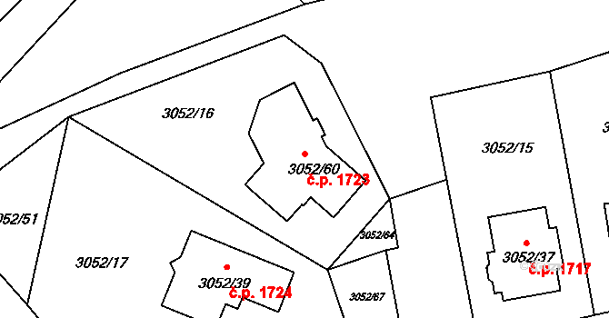 Bystřice nad Pernštejnem 1723 na parcele st. 3052/60 v KÚ Bystřice nad Pernštejnem, Katastrální mapa