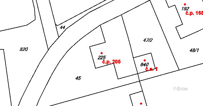 Hrochův Týnec 205 na parcele st. 225 v KÚ Hrochův Týnec, Katastrální mapa