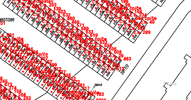 Veselí nad Moravou 653 na parcele st. 2119 v KÚ Veselí-Předměstí, Katastrální mapa