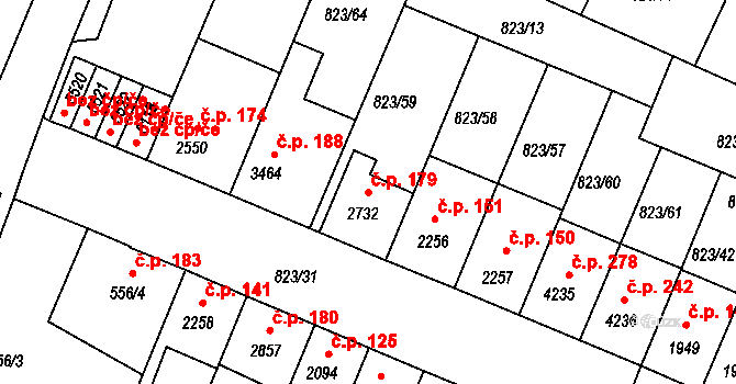 Václavské Předměstí 179, Písek na parcele st. 2732 v KÚ Písek, Katastrální mapa