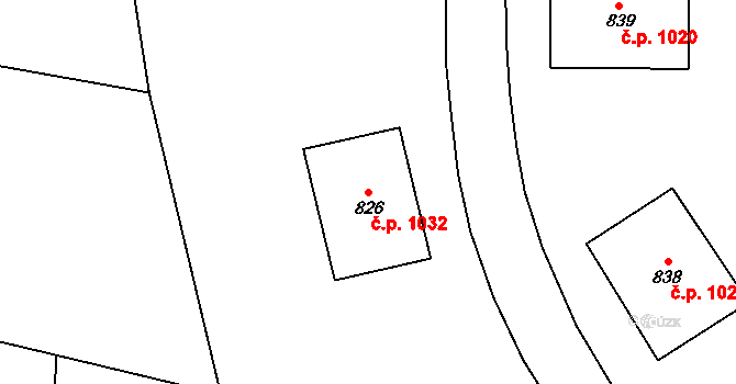 Stonava 1032 na parcele st. 826 v KÚ Stonava, Katastrální mapa