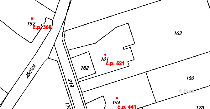 Rapotín 521 na parcele st. 161 v KÚ Rapotín, Katastrální mapa