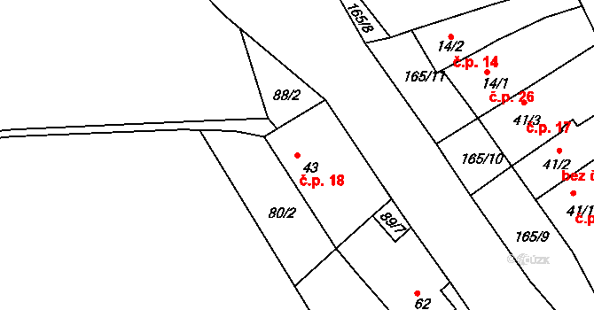 Kvíc 18, Slaný na parcele st. 43 v KÚ Kvíc, Katastrální mapa