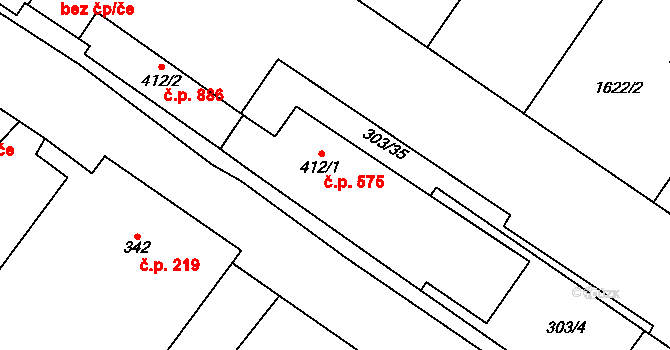 Kostelec nad Labem 575 na parcele st. 412/1 v KÚ Kostelec nad Labem, Katastrální mapa
