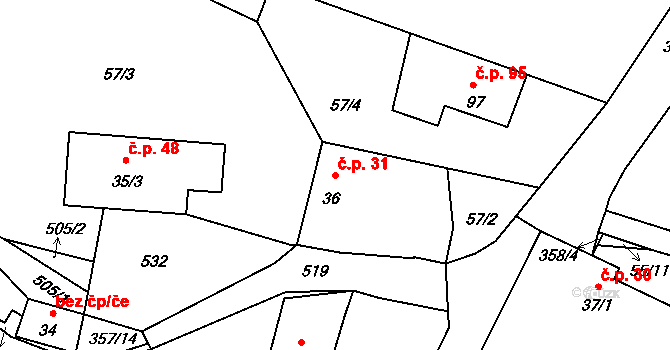 Chotoviny 31 na parcele st. 36 v KÚ Chotoviny, Katastrální mapa