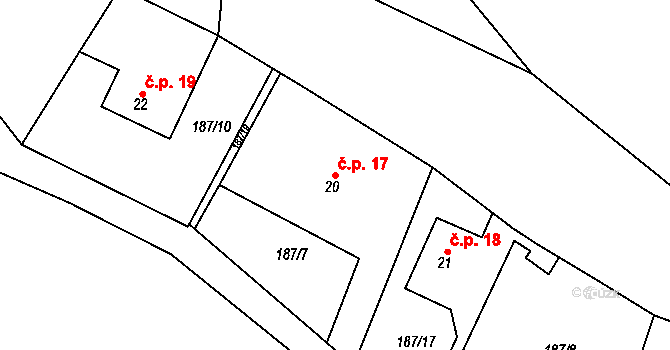 Janovice 17, Dlouhá Ves na parcele st. 20 v KÚ Janovice u Sušice, Katastrální mapa