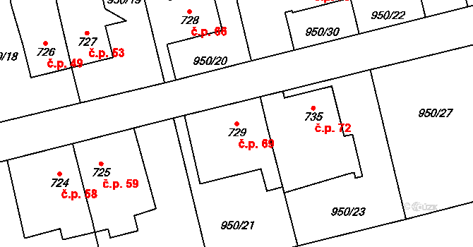 Jezbiny 69, Jaroměř na parcele st. 729 v KÚ Jezbiny, Katastrální mapa