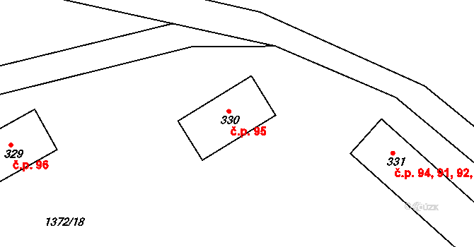 Chvaletice 95 na parcele st. 330 v KÚ Telčice, Katastrální mapa