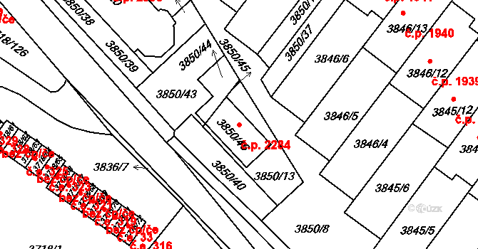 Předměstí 2284, Litoměřice na parcele st. 3850/46 v KÚ Litoměřice, Katastrální mapa