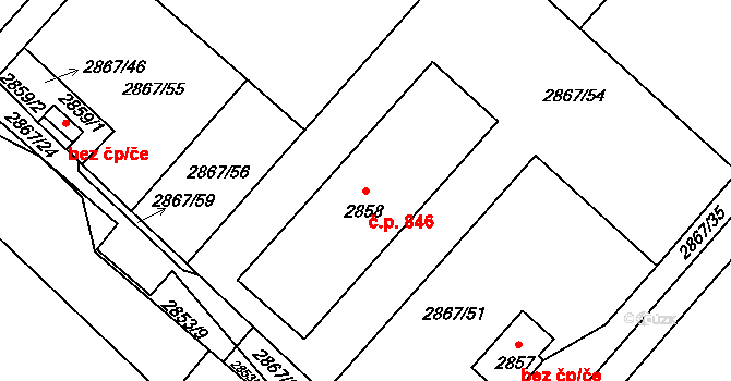 Bludov 846 na parcele st. 2858 v KÚ Bludov, Katastrální mapa