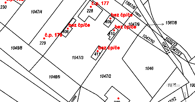 Lučice 79582303 na parcele st. 411 v KÚ Lučice, Katastrální mapa