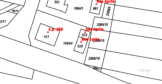 Čechtice 79848303 na parcele st. 628 v KÚ Čechtice, Katastrální mapa