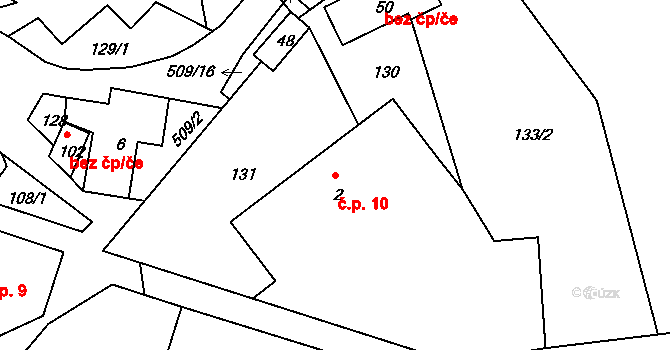 Pivonín 10, Zábřeh na parcele st. 2 v KÚ Pivonín, Katastrální mapa