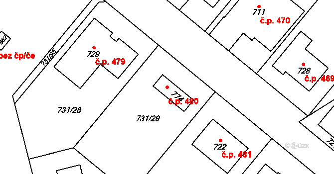 Olšany u Prostějova 480 na parcele st. 774 v KÚ Olšany u Prostějova, Katastrální mapa