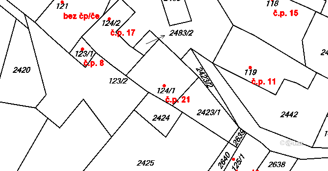 Čeněnice 21, Křešín na parcele st. 124/1 v KÚ Křešín u Pacova, Katastrální mapa